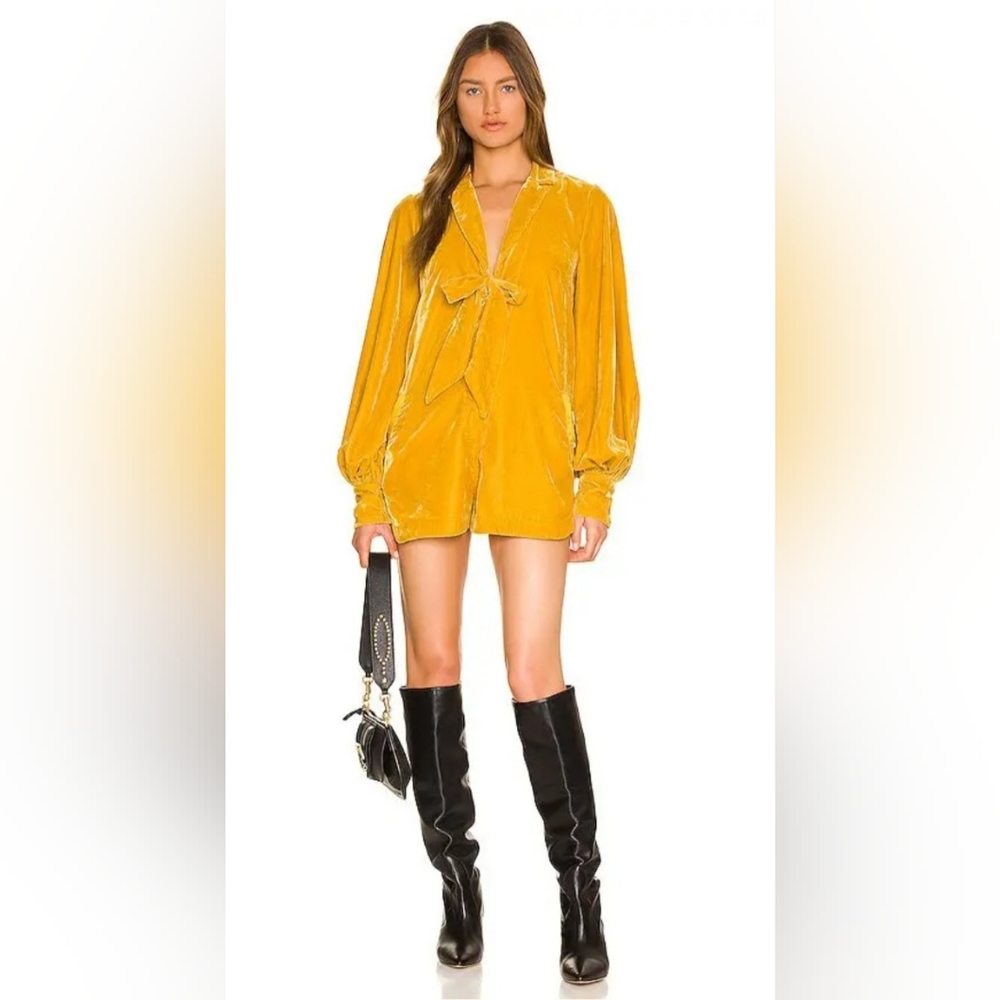 New Free People X Gia Romper Mustard  Spicy Chestnut Velvet Romper Size Large